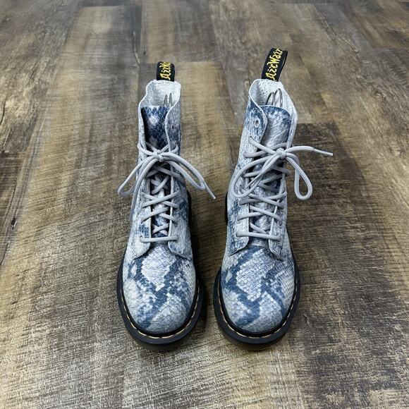 Dr Martens Pascal snake moto combat boots / blue grey snakeskin - Picture 4 of 9